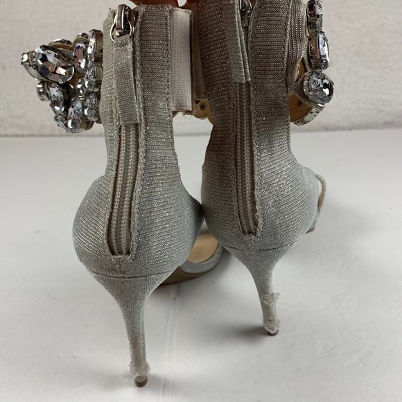True Religion Braelynn Ankle Wrap Dress Heels 7.5M Jewel Embellished Silver 7963 - Picture 5 of 12
